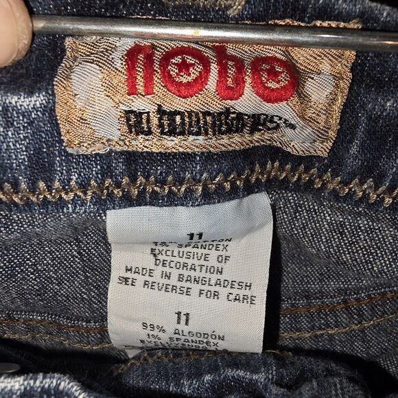 NO BOUNDARIES NOBO Sz11 Y2K VINTAGE Side Button Hems Gold Studs 90's Jean Shorts - Picture 8 of 11